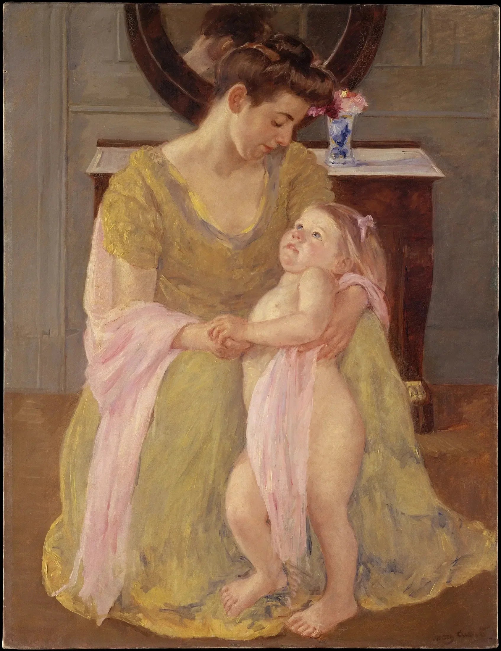 Mère et enfant avec un foulard rose - Mary Cassatt image 1 reproduction de peinture à l’huile