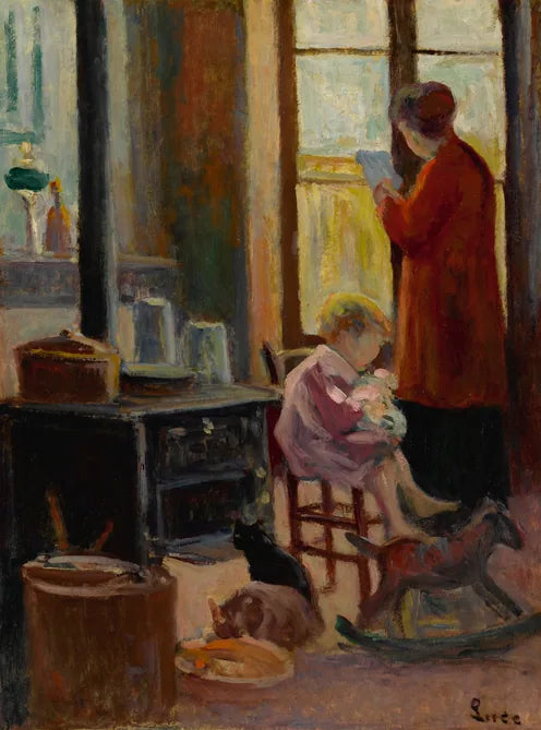Mère et enfant dans la cuisine - Maximilien Luce image 1 copie de tableau peinte à la main