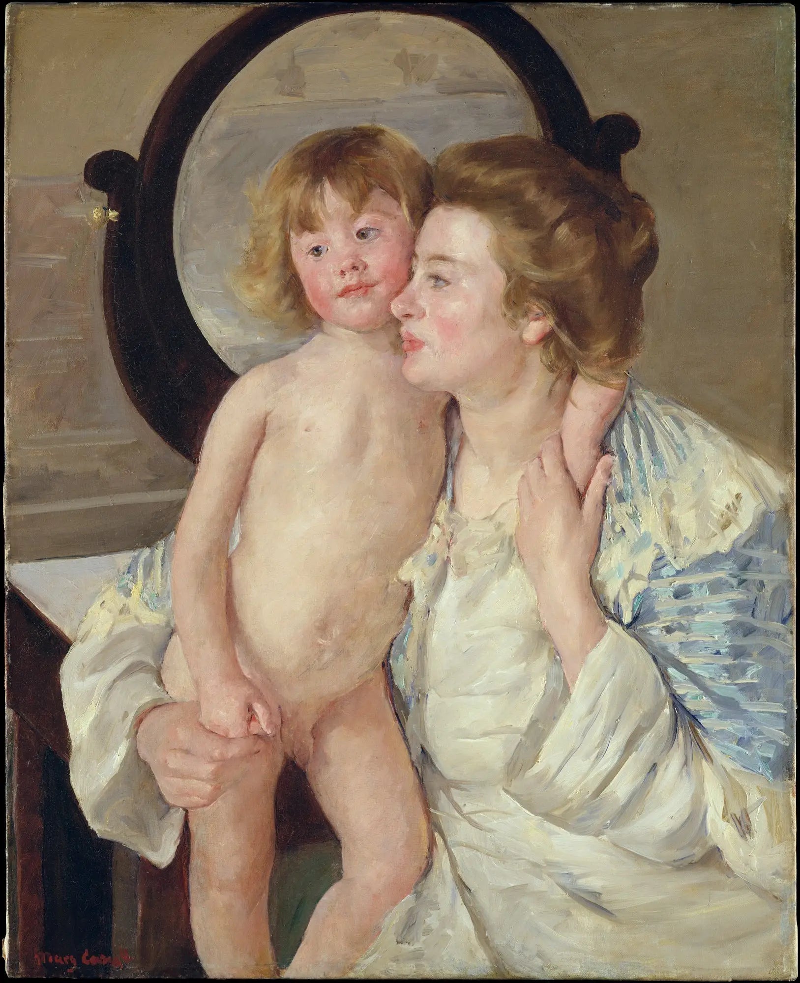 Mère et Enfant (Le miroir ovale) - Mary Cassatt image 1 copie de tableau peinte à la main