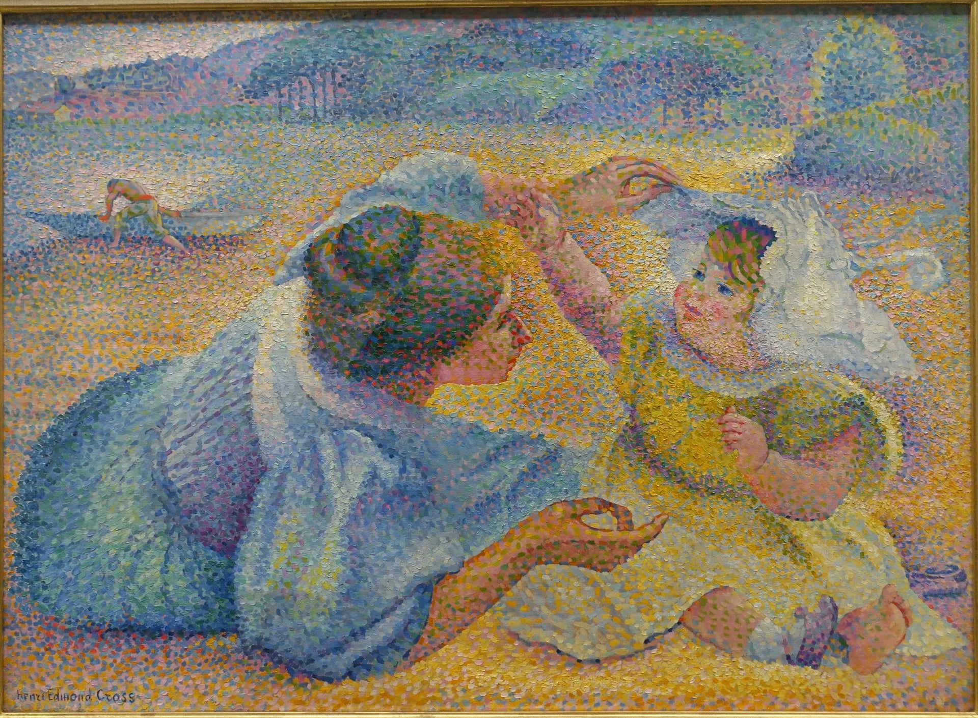 Mère jouant avec son enfant - Henri-Edmond Cross image 1 reproduction de peinture à l’huile