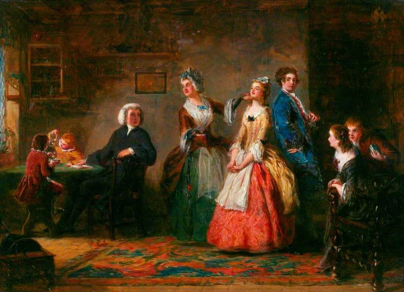 « Mesurer les tailles » (extrait du roman « Le Vicaire de Wakefield » d'Oliver Goldsmith) - William Powell Frith image 1 copie peinte à la main à l’huile