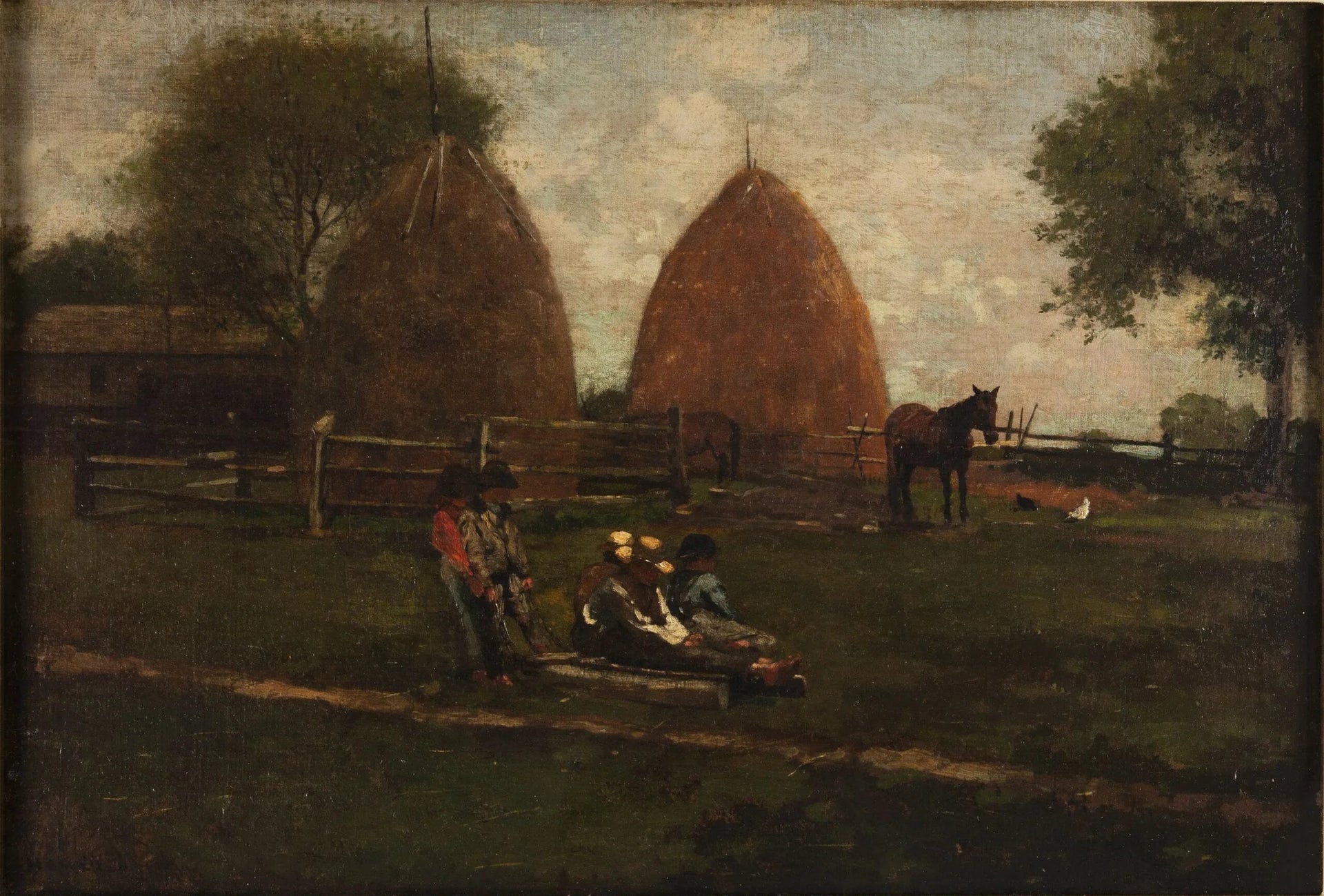 Meules de foin et enfants - Winslow Homer image 1 reproduction de peinture à l’huile