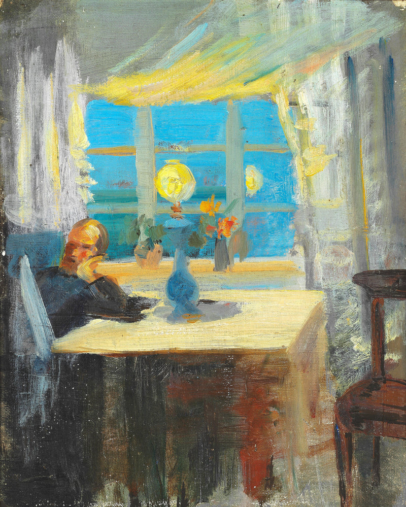 Michael Ancher lit le journal. - Anna Ancher