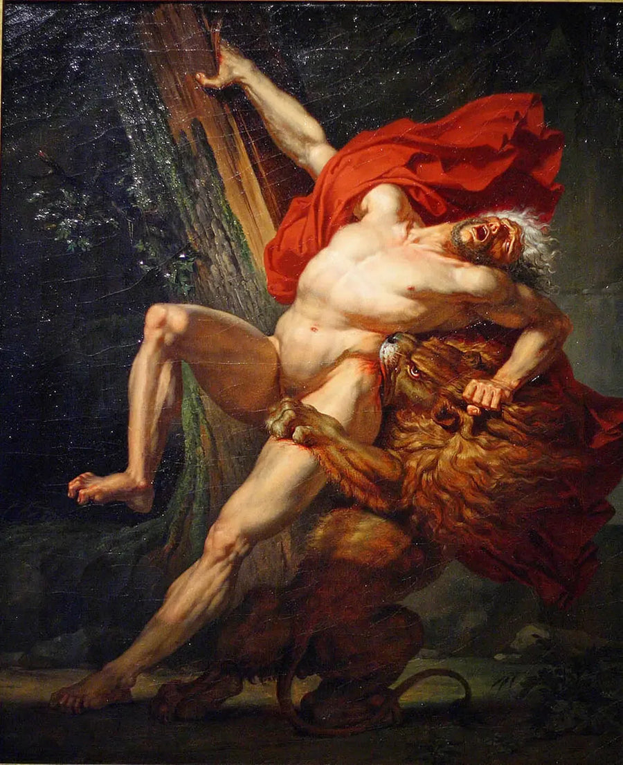 Milon de Crotone, voulant essayer sa force, est surpris et dévoré par un lion - Charles Meynier