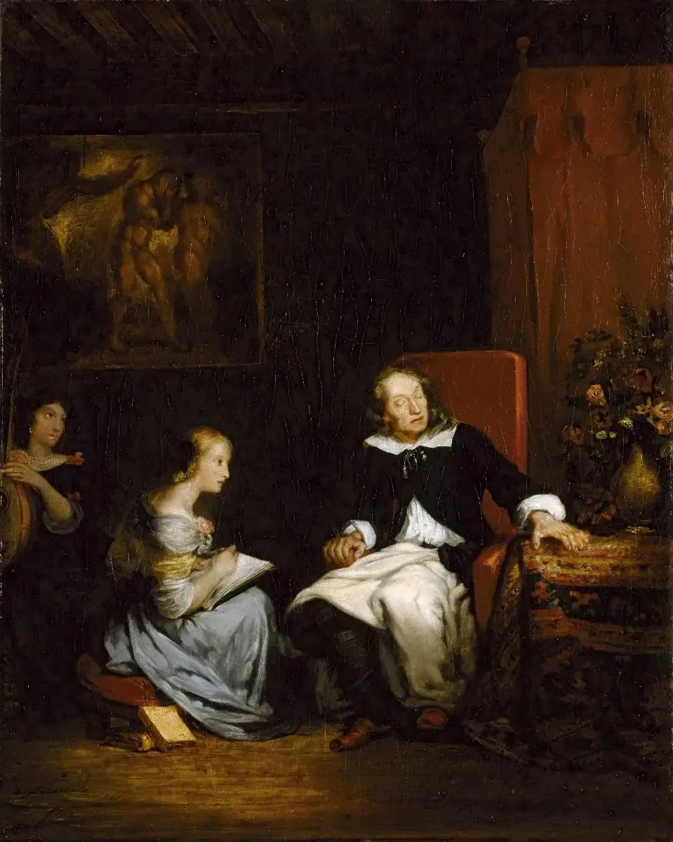 Milton dictant à ses filles son poème épique, « Le paradis perdu » - Eugène Delacroix image 1 reproduction d’œuvre d’art à l’huile