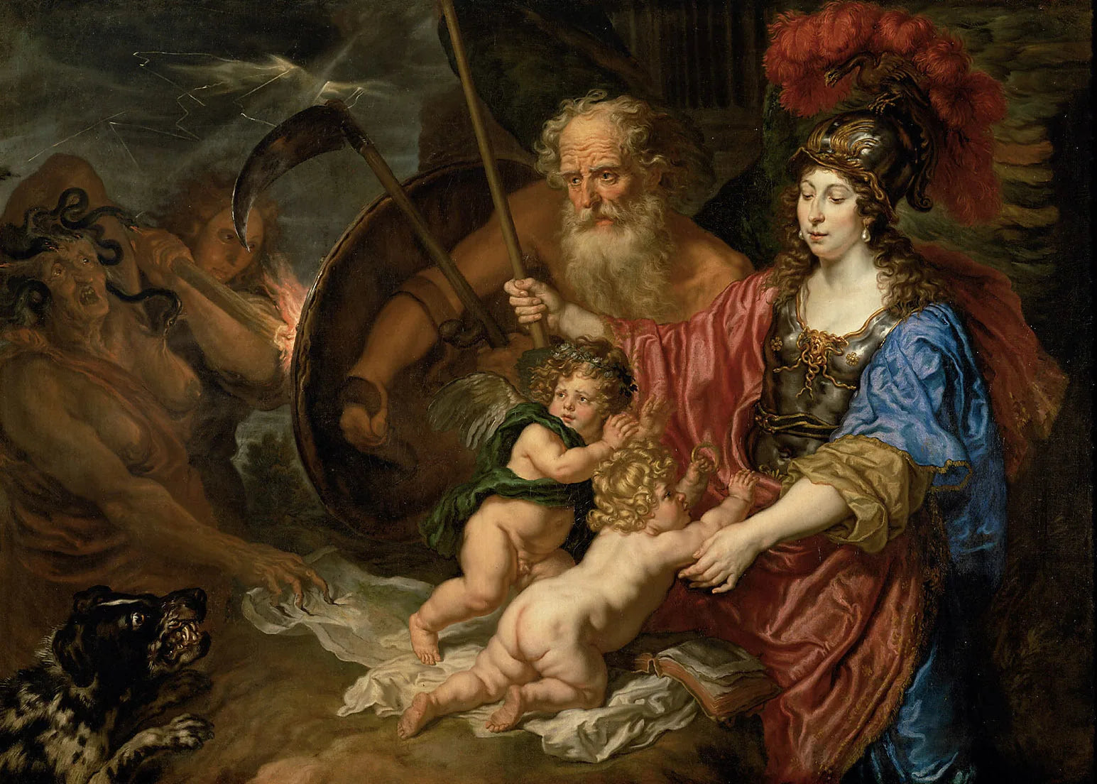Minerve et Saturne protègent l'art et la science de l'envie et du mensonge. - Joachim von Sandrart image 1 reproduction de peinture à l’huile