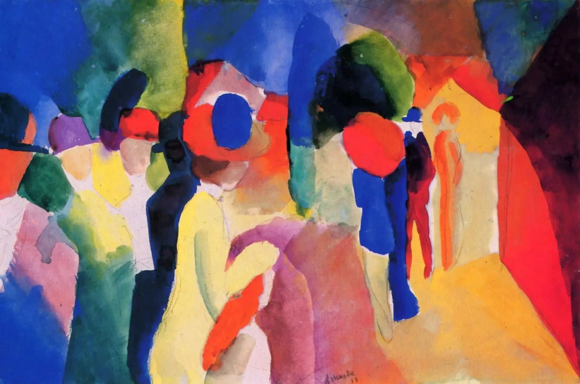 Mit gelber Jacke - August Macke image 1 copie de tableau peinte à la main