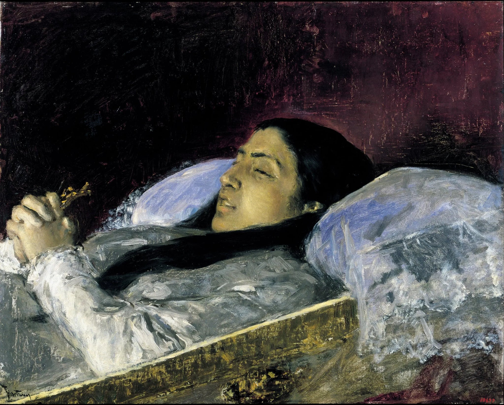 Mlle Del Castillo sur son lit de mort - Mariano Fortuny Marsal image 1 reproduction artisanale de tableau