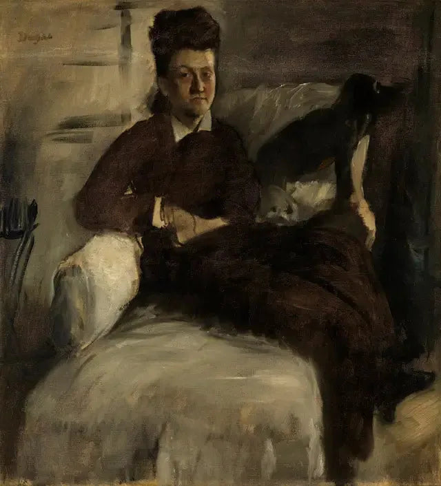 Mme Jeantaud sur sa chaise longue avec deux chiens - Edgar Degas