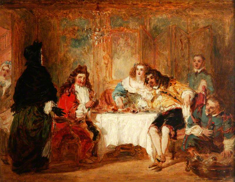 Mme Jourdain découvre son mari au dîner qu'il a donné à la belle marquise et au comte Dorante - William Powell Frith image 1 copie de tableau peinte à la main