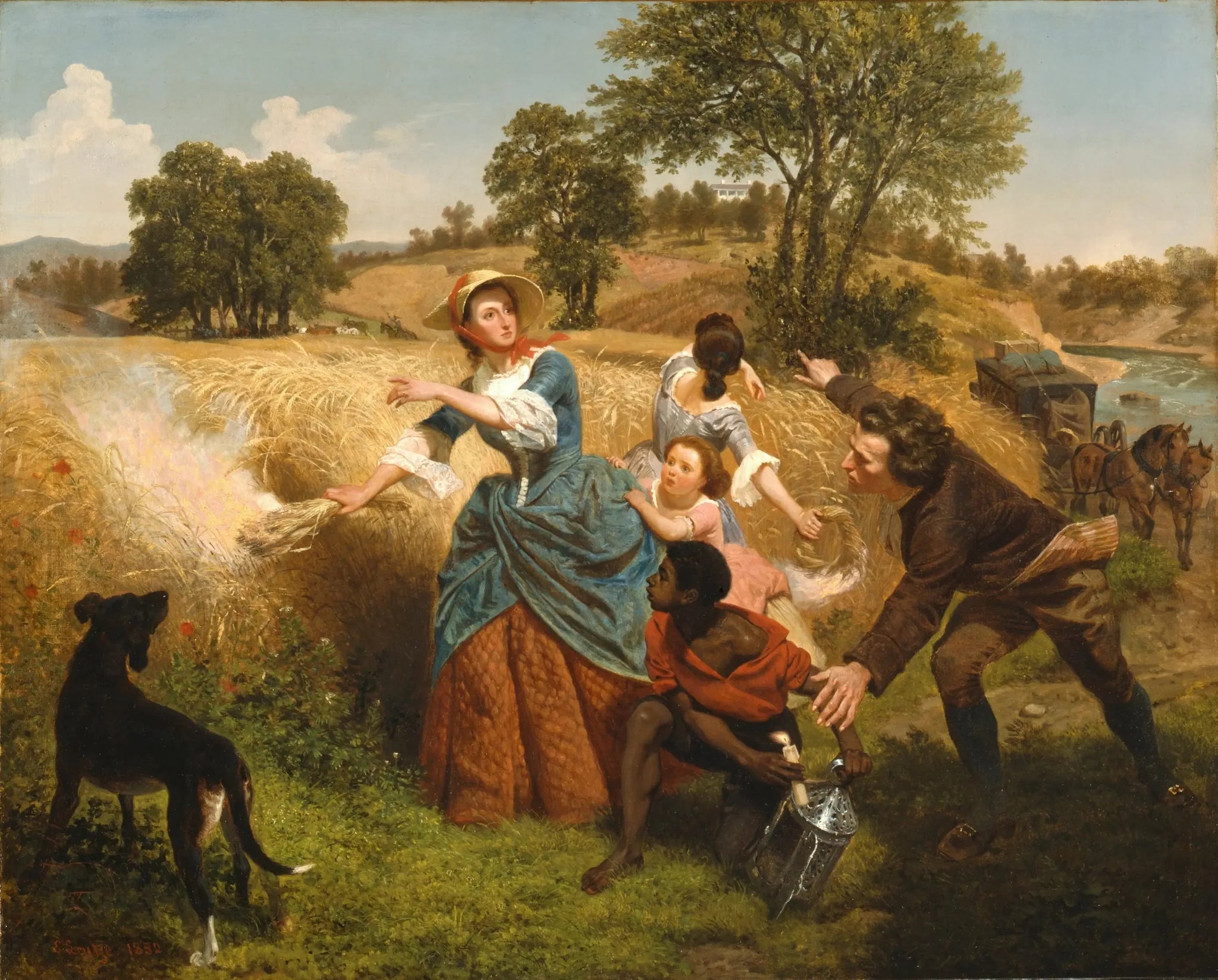 Mme Schuyler brûle ses champs de blé à l'approche des Britanniques - Emanuel Leutze image 1 tableau peint à l’huile sur toile