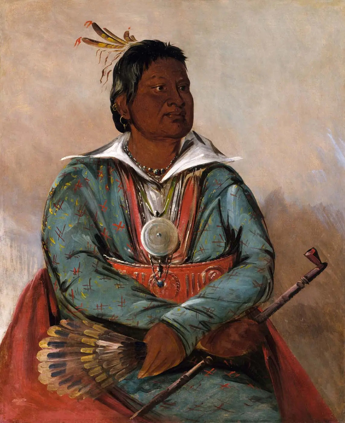 Mó-sho-la-túb-bee, Celui qui éteint et tue, Chef de la tribu - George Catlin image 1 reproduction de peinture à l’huile
