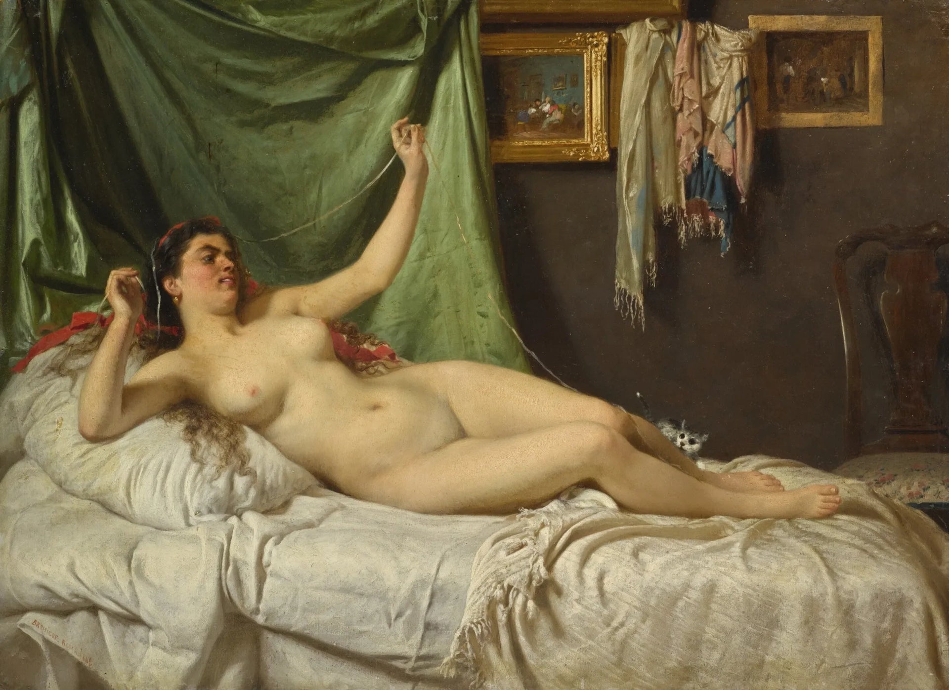 Modèle d'artiste et chat - Fyodor Bronnikov image 1 tableau peint à l’huile sur toile