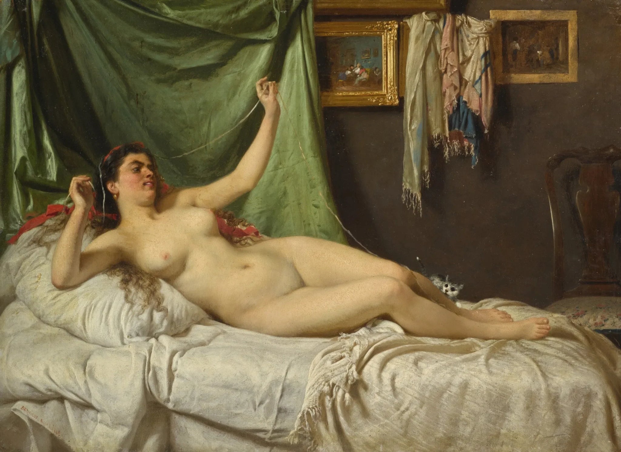 Modèle d'artiste et chat - Fyodor Bronnikov image 1 tableau peint à l’huile sur toile
