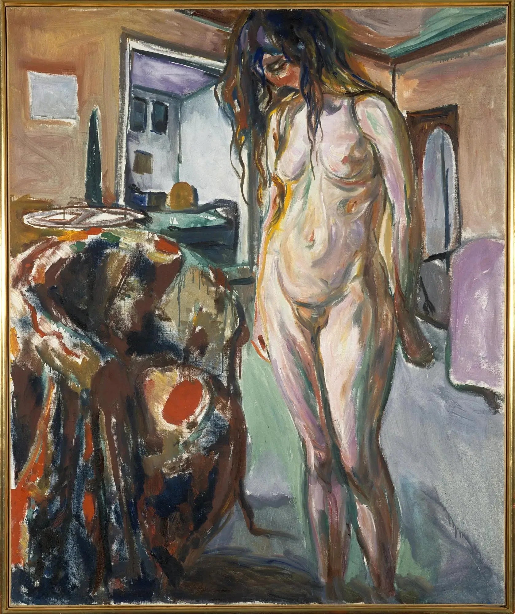 Modèle près de la chaise en osier - Edvard Munch image 1 reproduction artisanale de tableau