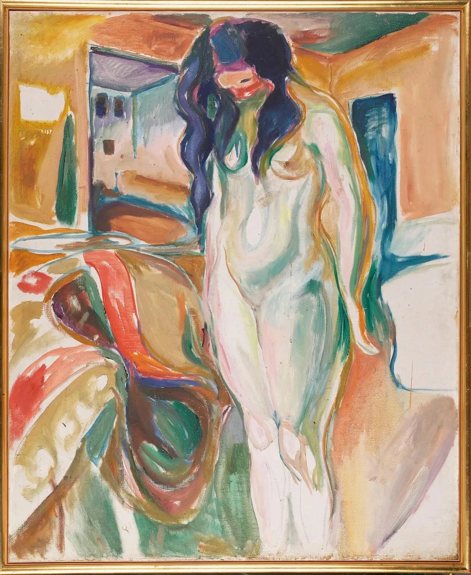 Modèle près de la chaise en osier - Edvard Munch image 1 copie de tableau peinte à la main