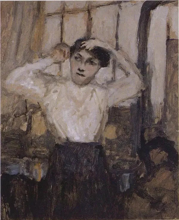 Modèle se coiffant dans l'atelier - Édouard Vuillard