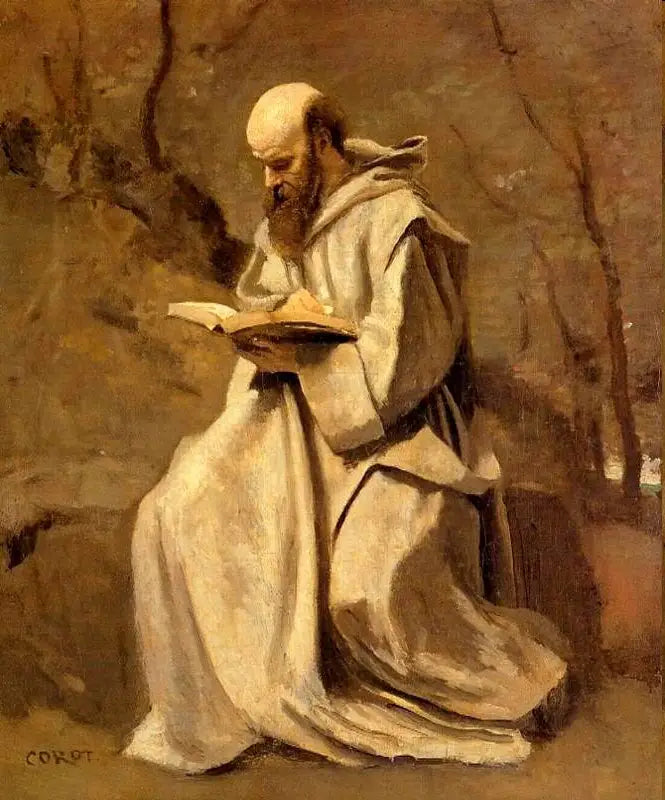 Moine blanc, assis, lisant - Jean-Baptiste Camille Corot image 1 reproduction de peinture à l’huile