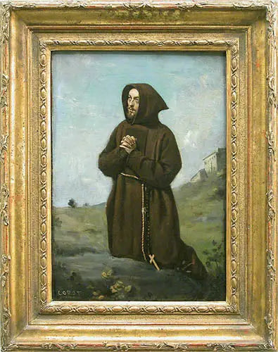 Moine brun en prière, à genoux - Jean-Baptiste Camille Corot image 1 reproduction artisanale de tableau