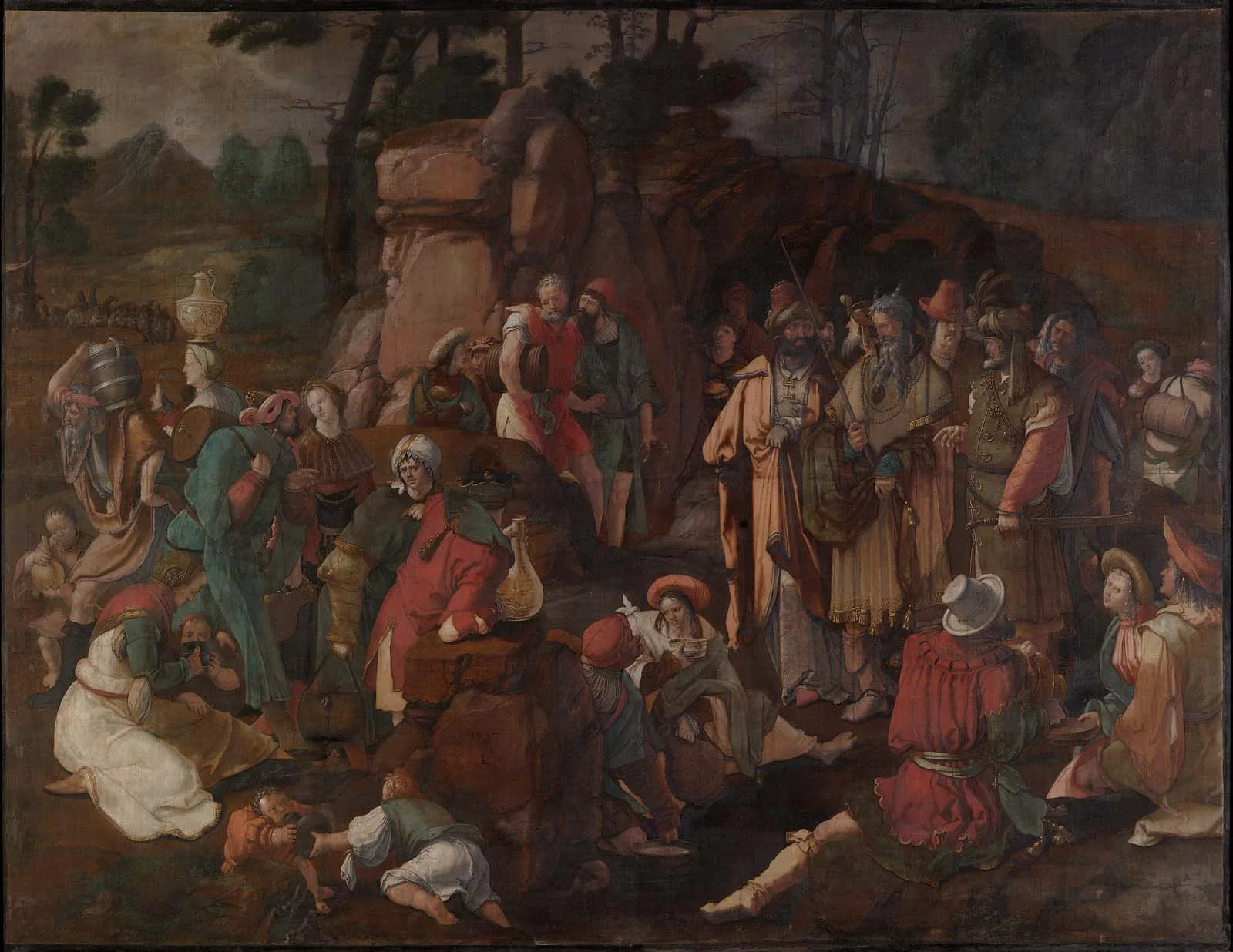 Moïse et les Israélites après le miracle de l'eau jaillissant du rocher - Lucas van Leyden image 1 reproduction artisanale de tableau