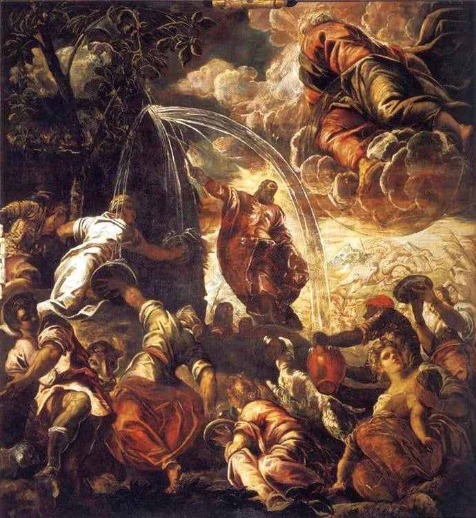 Moïse faisant jaillir l'eau du rocher - Jacopo Tintoretto image 1 copie peinte à la main à l’huile