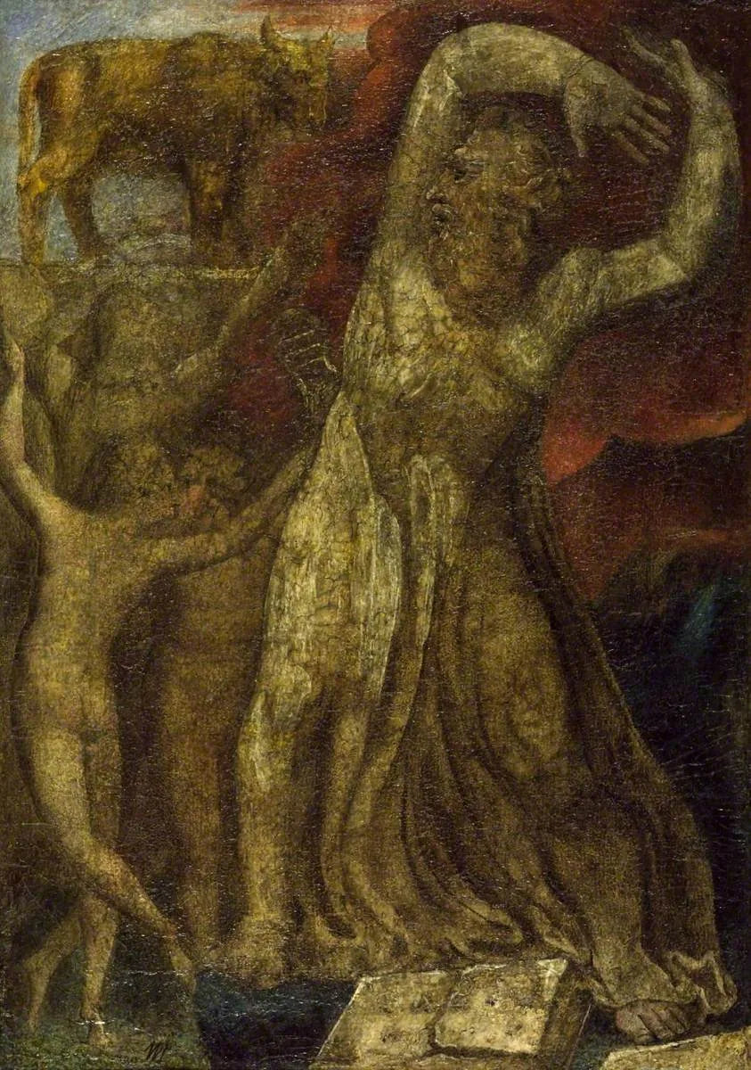 Moïse indigné devant le veau d'or - William Blake image 1 copie peinte à la main à l’huile