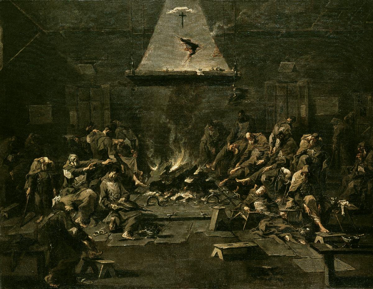 Mönche am Feuer - Alessandro Magnasco image 1 reproduction artisanale de tableau