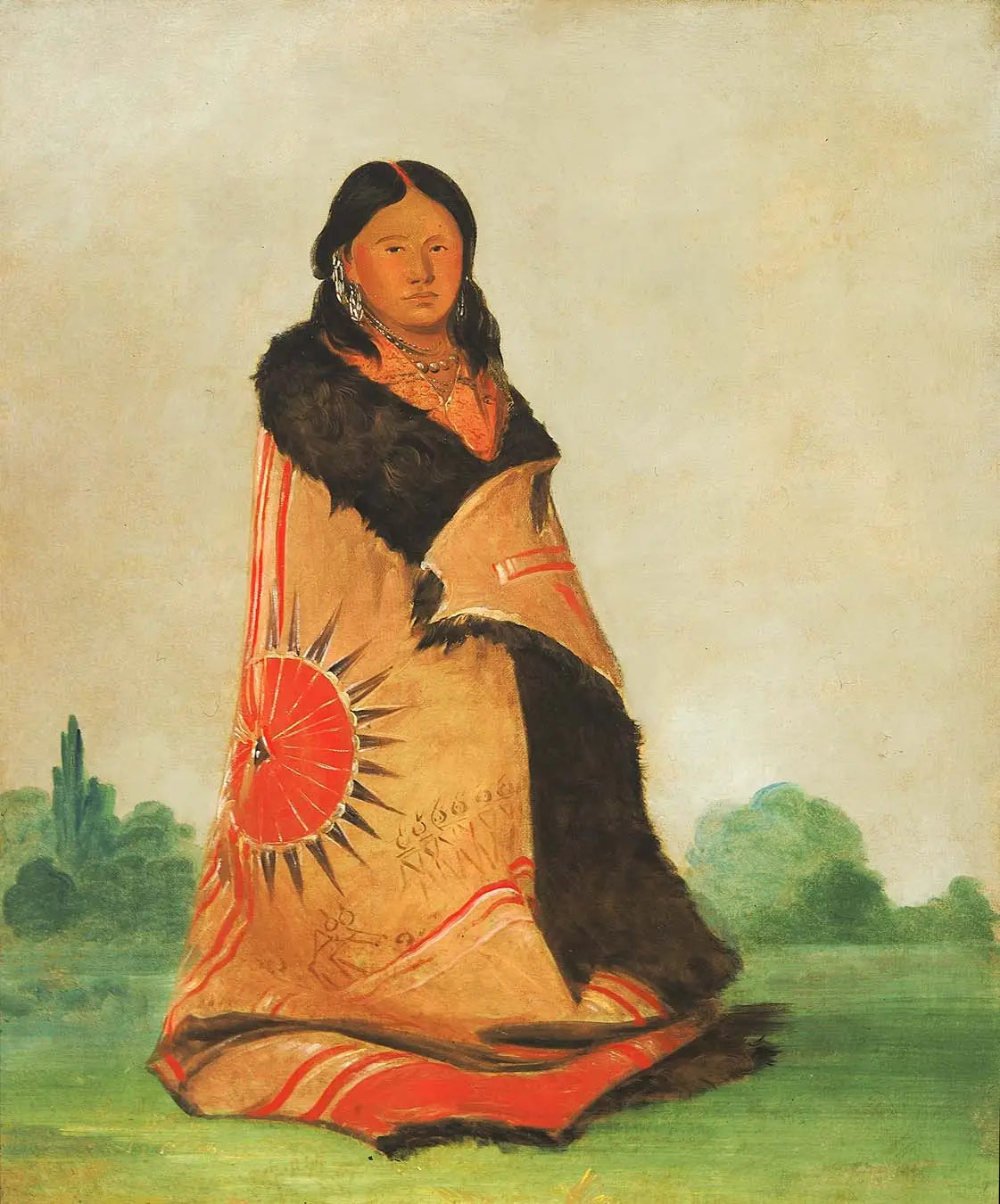Mong-shóng-sha, Saule courbé, épouse du Grand Chef - George Catlin image 1 copie peinte à la main à l’huile