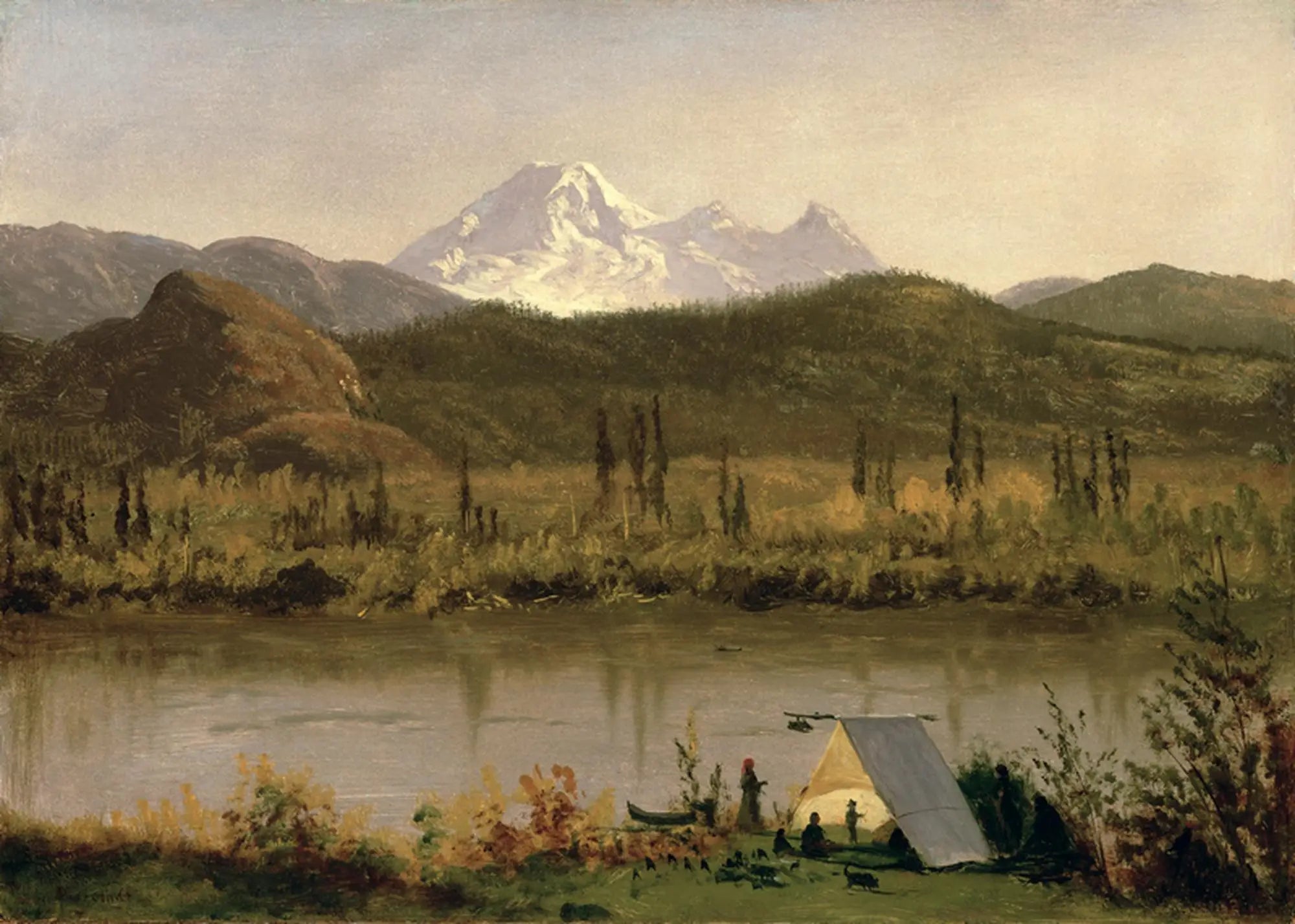 Mont Baker, Washington, depuis la rivière Frazier - Albert Bierstadt image 1 copie peinte à la main à l’huile
