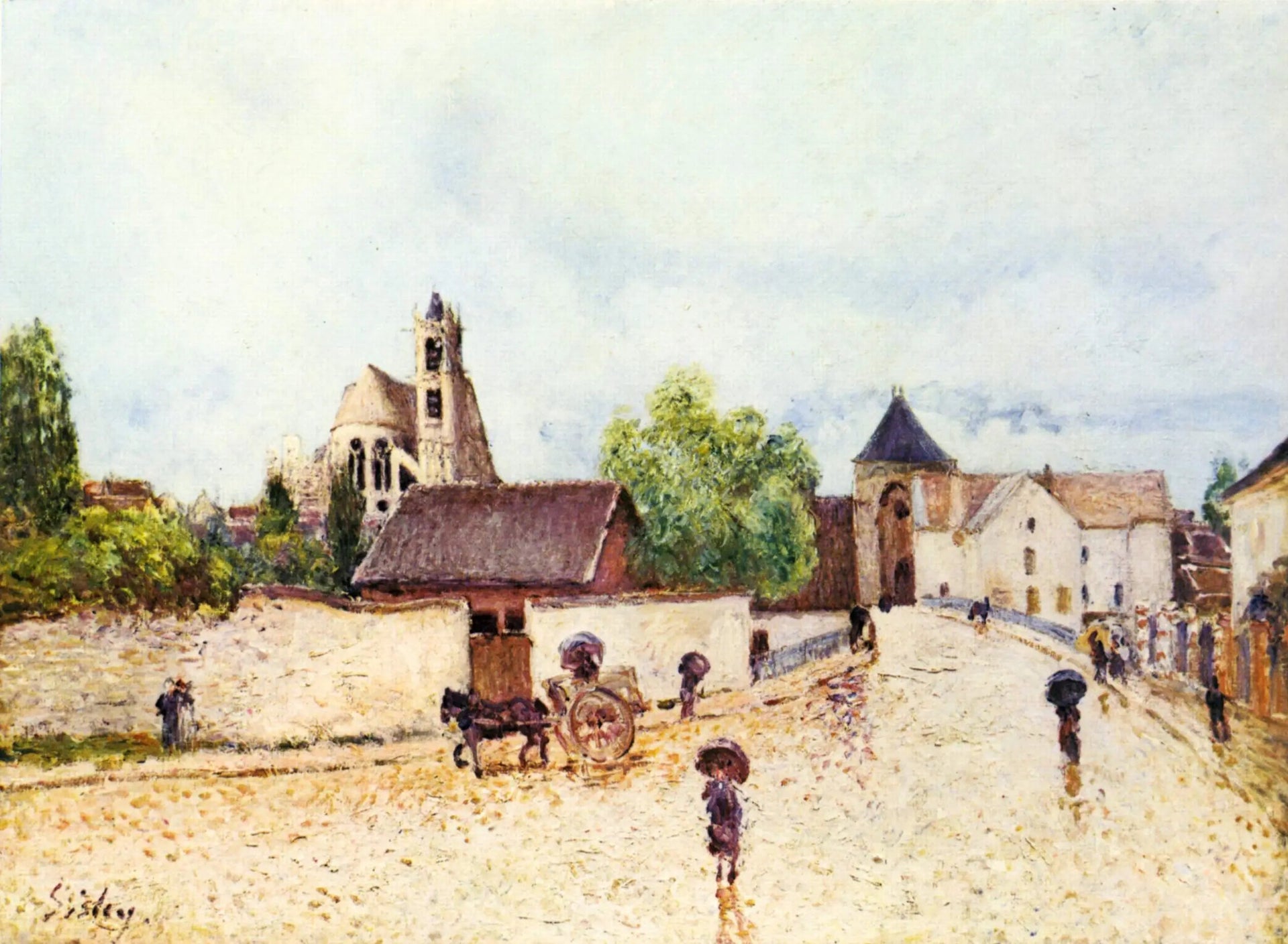 Moret-sur-Loing sous la pluie - Alfred Sisley image 1 copie peinte à la main à l’huile