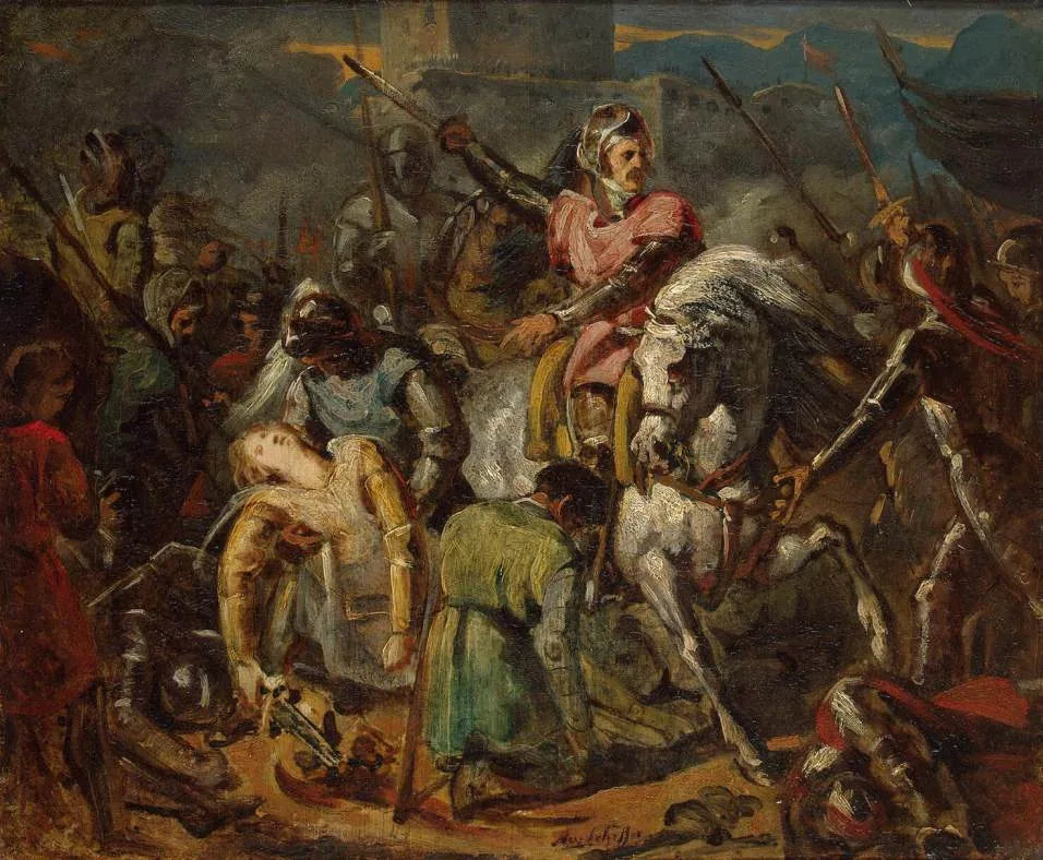 Mort de Gaston de Foix à la bataille de Ravenne le 11 avril 1512 - Ary Scheffer image 1 copie peinte à la main à l’huile