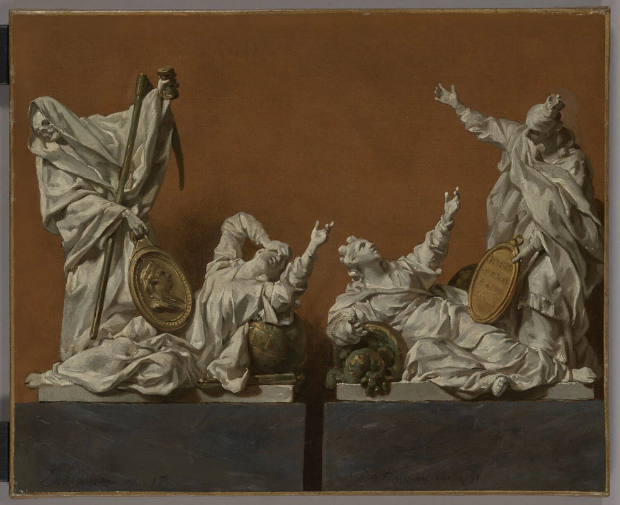 La Mort et la Terre, la France et l'Europe. Projets de sculptures allégoriques pour le catafalque de Marie-Thérèse - Louis-Jacques Durameau