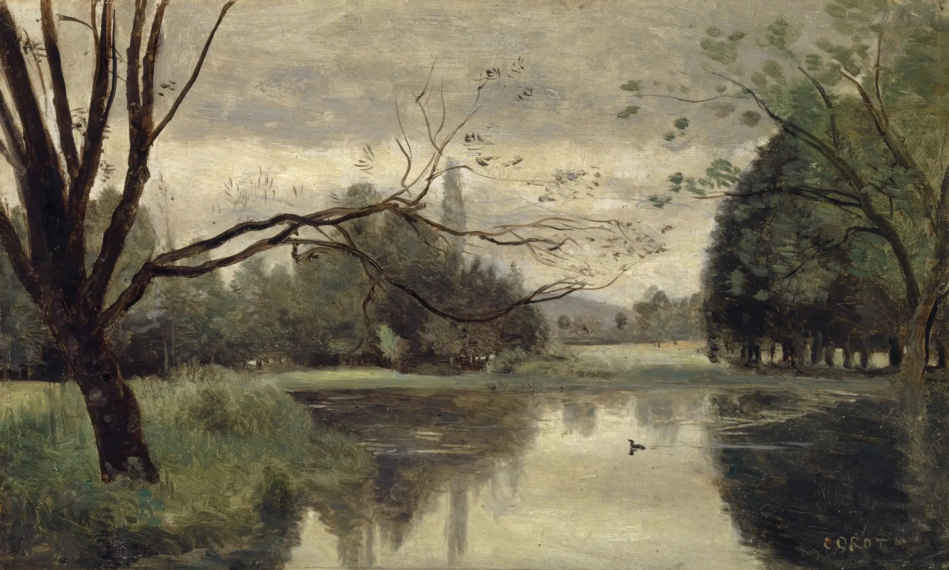 Mortefontaine. L'étang aux canards - Jean-Baptiste Camille Corot image 1 reproduction artisanale de tableau