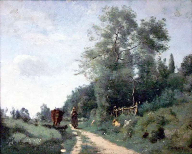 Mortefontaine. Le chemin à la petite barrière - Jean-Baptiste Camille Corot image 1 reproduction de peinture à l’huile