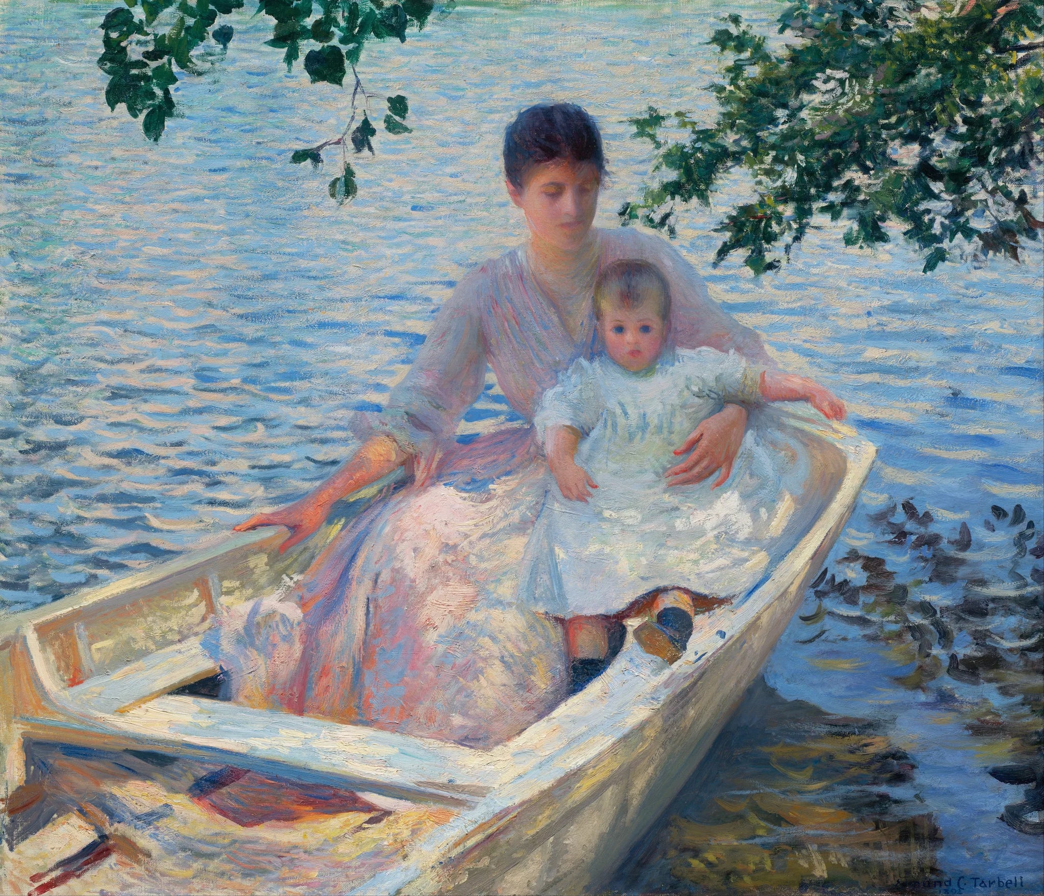 Mother and Child in a Boat - Edmund Charles Tarbell image 1 reproduction de peinture à l’huile