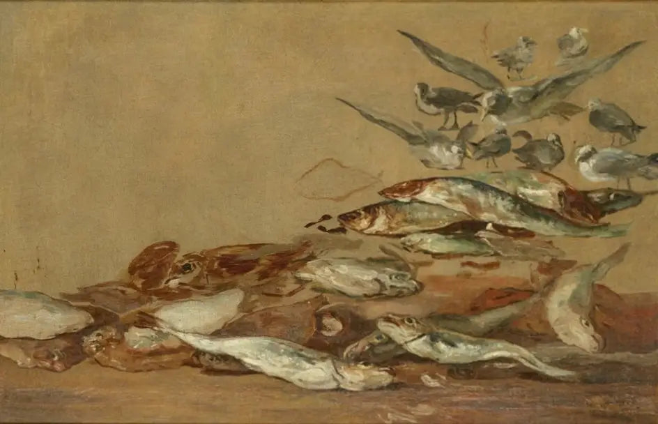 Mouettes et poissons - Eugène Boudin image 1 reproduction de peinture à l’huile
