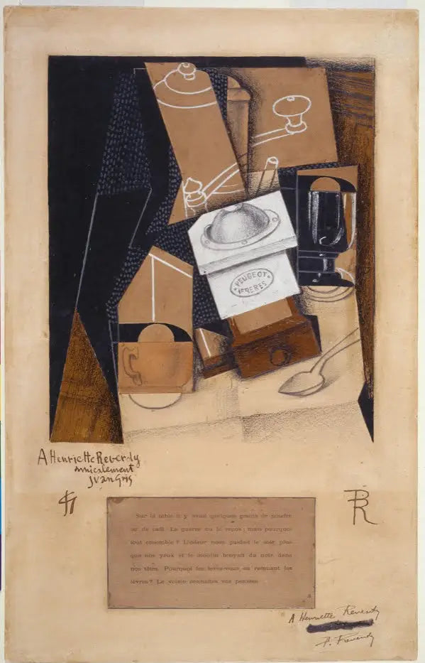 Moulin à café, tasse et verre sur une table - Juan Gris image 1 tableau peint à l’huile sur toile