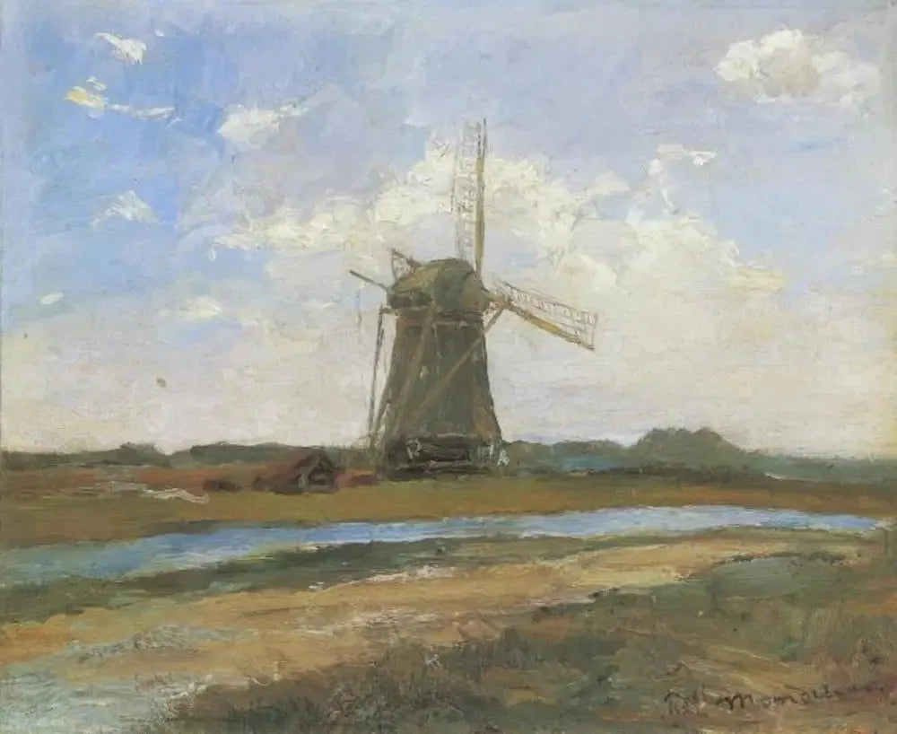Moulin à vent au soleil près d'un ruisseau - Piet Mondrian image 1 reproduction artisanale de tableau