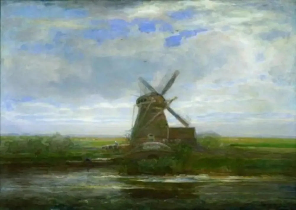 Moulin d'Oostzijdse avec coucher de soleil panoramique, moulin au centre - Piet Mondrian image 1 reproduction d’œuvre d’art à l’huile