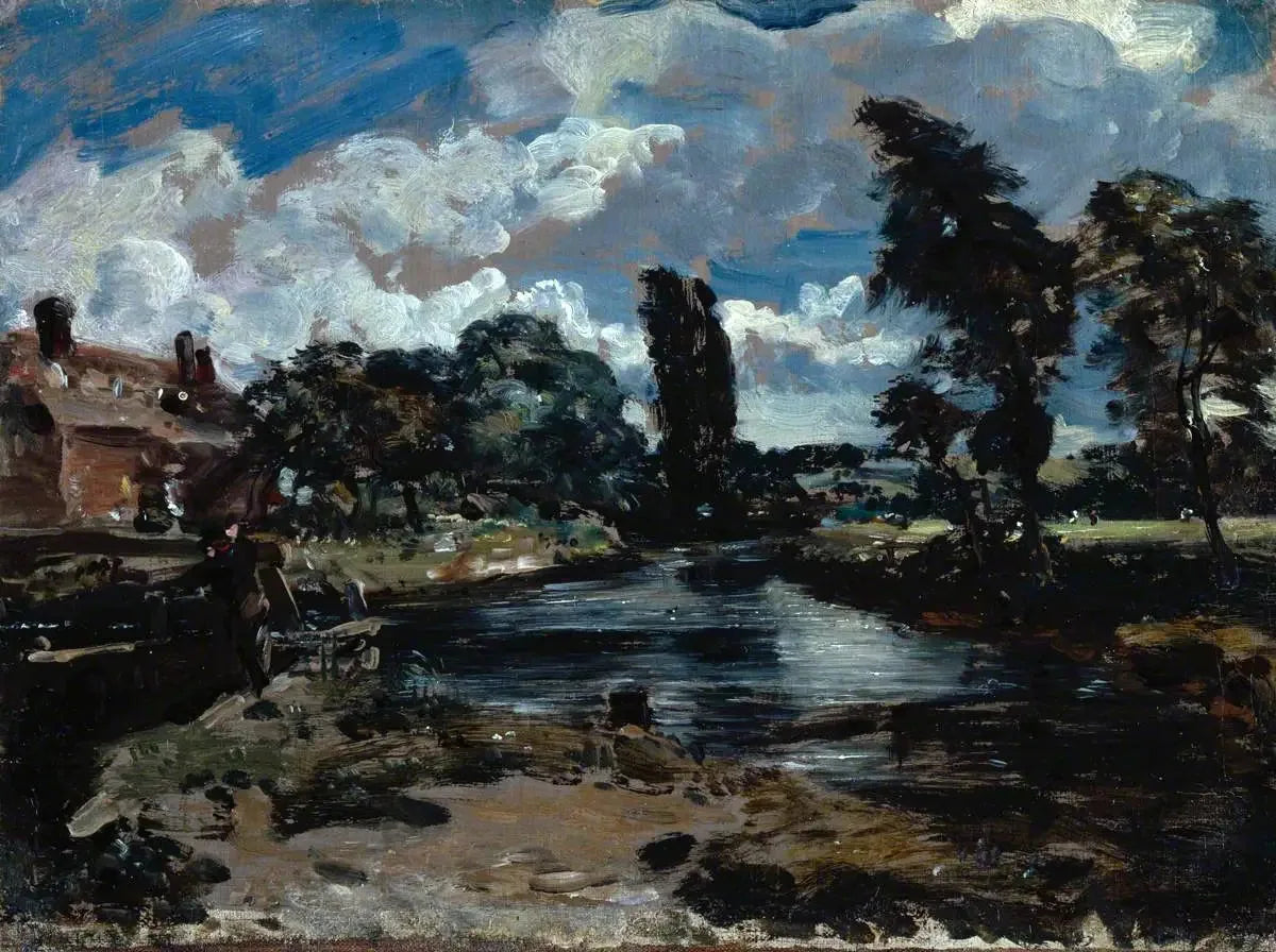 Moulin de Flatford depuis une écluse sur la Stour - John Constable image 1 tableau peint à l’huile sur toile