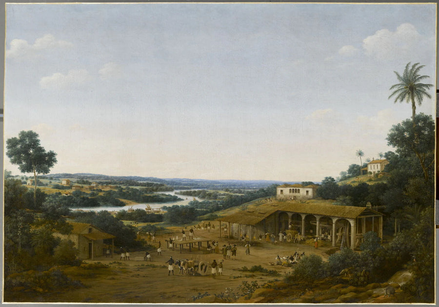 Un Moulin à sucre tourné par l'eau avec les fours où on cuit le liquide de la canne dont on fait le sucre, au Brésil - Frans Post