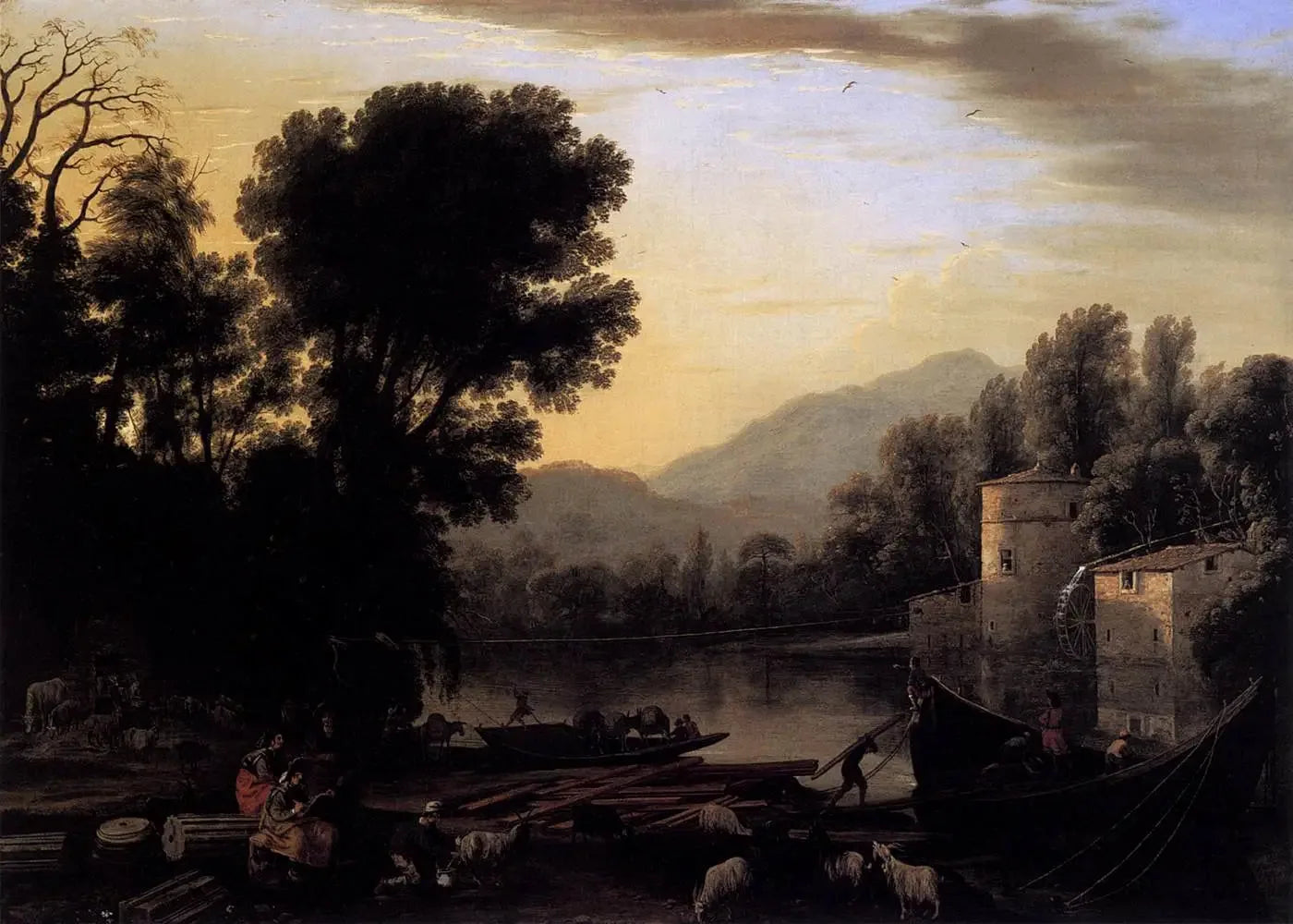 Moulin sur une rivière - Claude Lorrain image 1 copie de tableau peinte à la main