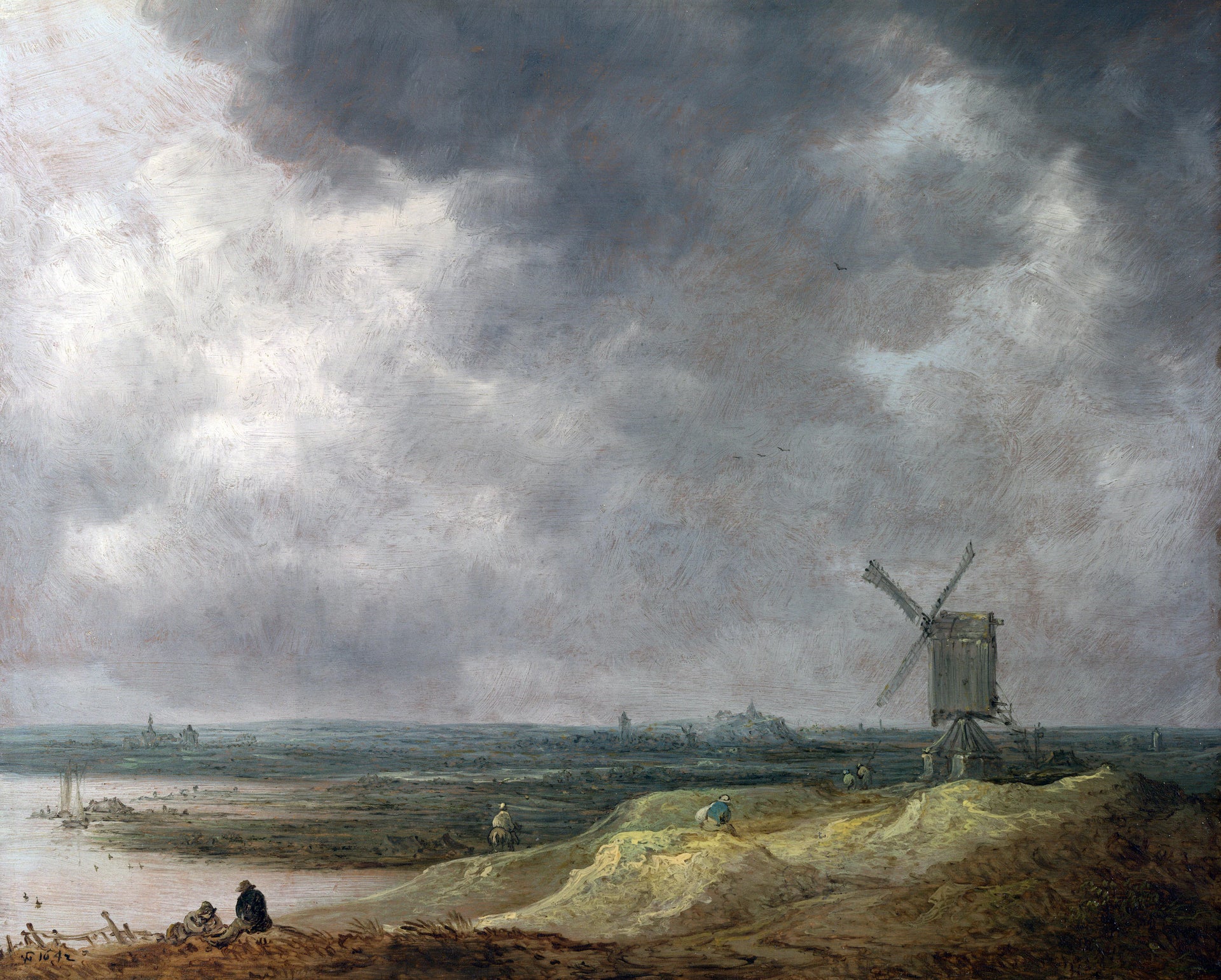 Un moulin à vent au bord d'une rivière - Jan van Goyen