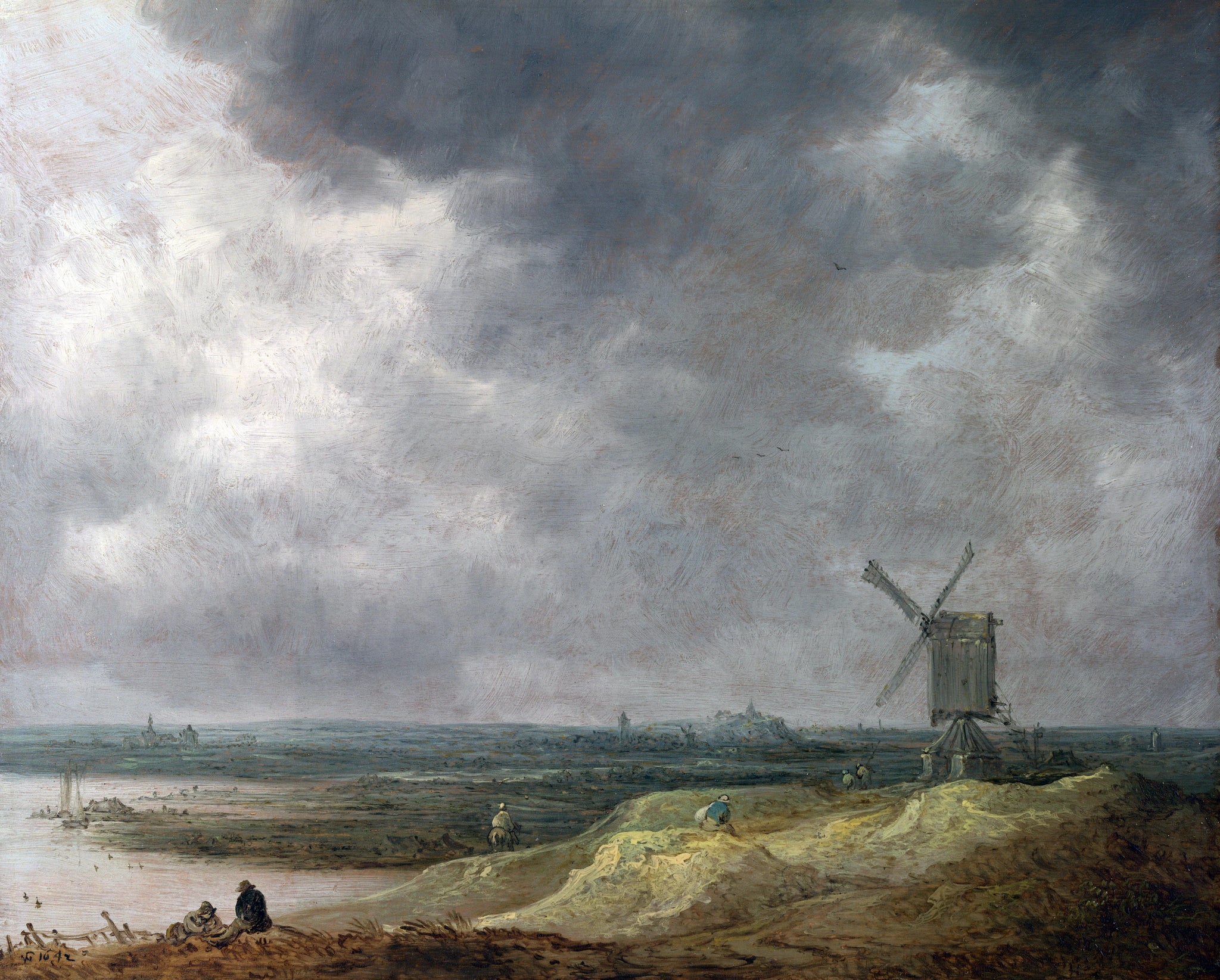 Un moulin à vent au bord d'une rivière - Jan van Goyen