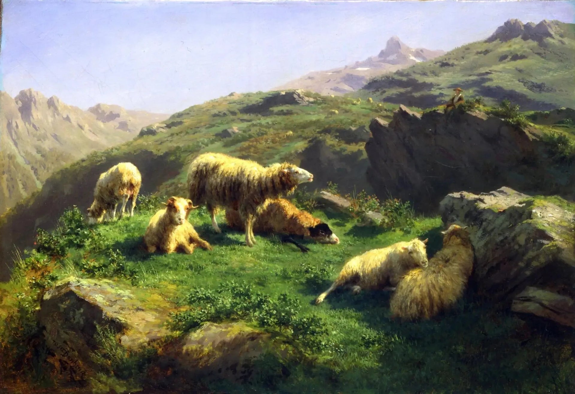 Moutons au pâturage dans les Pyrénées - Rosa Bonheur image 1 copie peinte à la main à l’huile