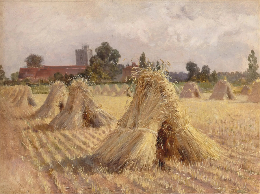 Moyettes de maïs près de l'église de Bray - Heywood Hardy image 1 copie de tableau peinte à la main