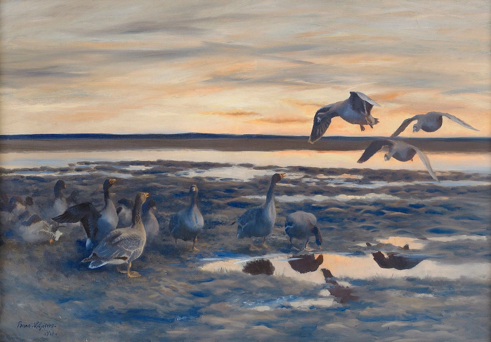 mue des oies des haricots - Bruno Liljefors image 1 reproduction de peinture à l’huile