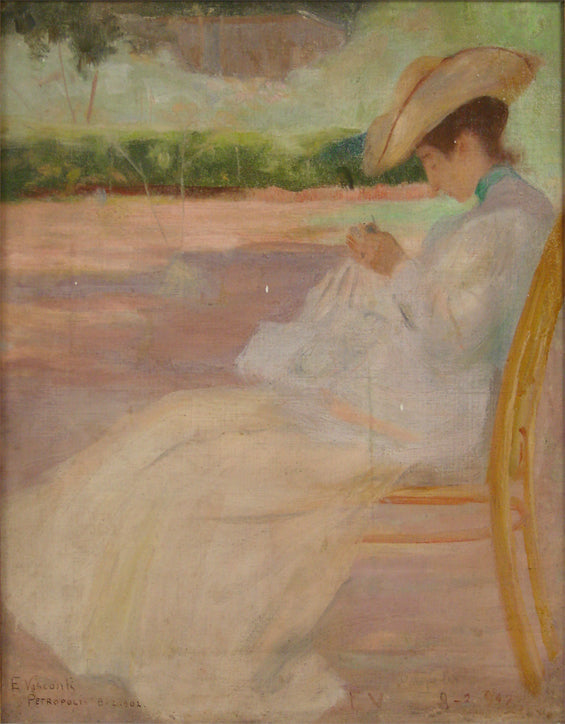 Mulher num parque, Petrópolis - Eliseu Visconti image 1 copie peinte à la main à l’huile