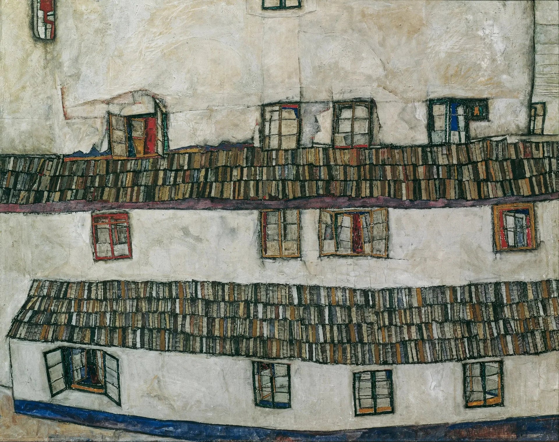 Mur de la maison (mur de fenêtre) - Egon Schiele image 1 reproduction de peinture à l’huile