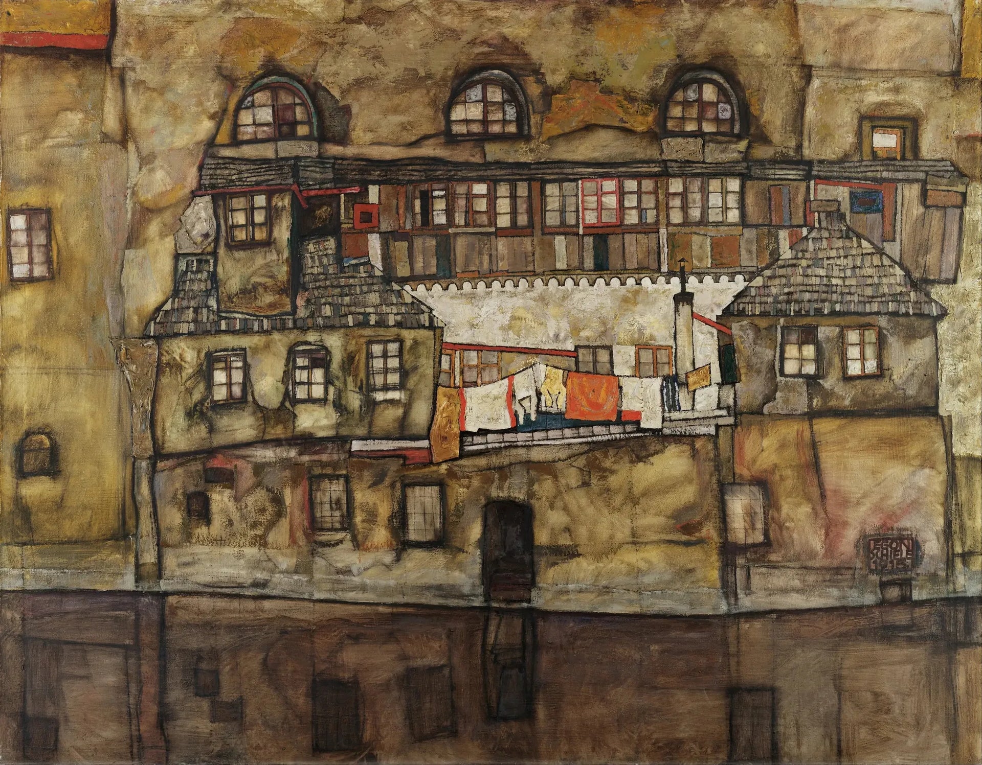 Mur de maison sur la rivière - Egon Schiele image 1 tableau peint à l’huile sur toile